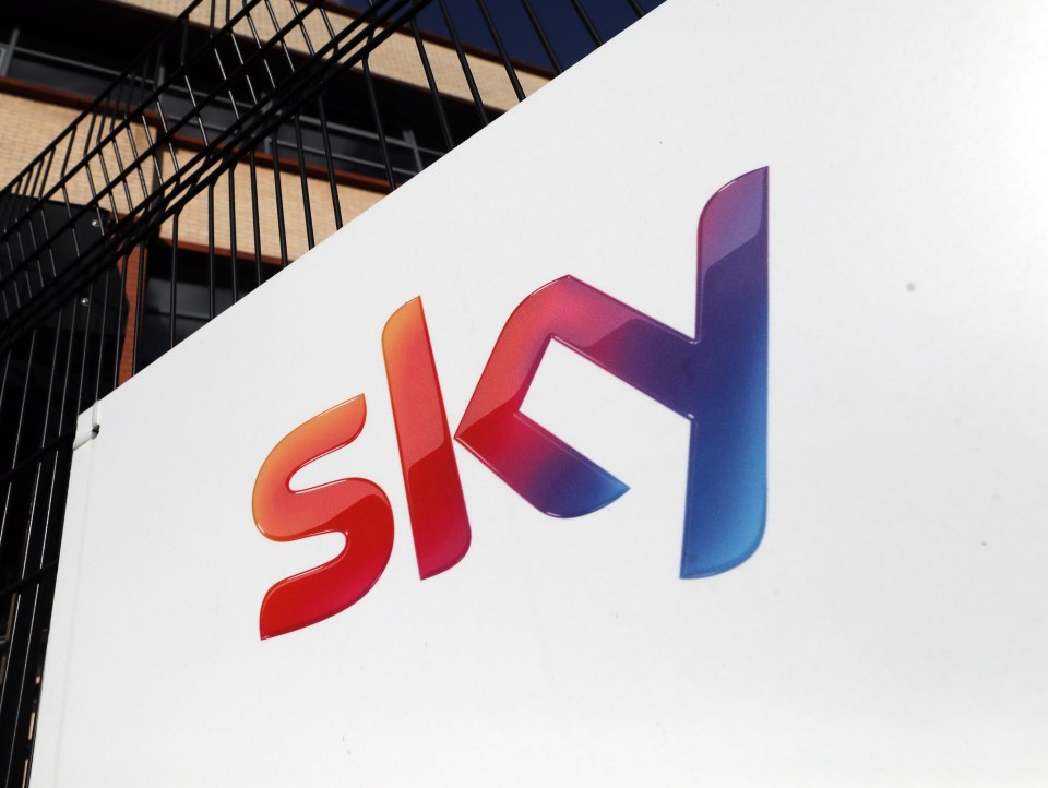 Sky logo on a sign outside its headquarters.