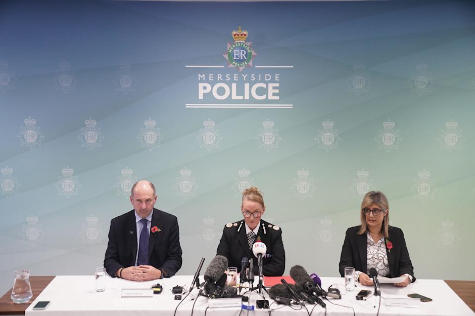 Professor Tim Atkins, Merseyside Police Chief Constable Serena Kennedy, and Dr Renu Bindra give an update into the investigation into the murders of six-year-old Bebe King, seven-year-old Elsie Dot Stancombe and nine-year-old Alice Dasilva Aguiar, and the attempted murders of eight children and two adults in Southport on July 29, at Merseyside Police Headquarters, Liverpool. Axel Rudakubana, 18, who is accused of the knife-attack murder of three girls at a Taylor Swift-themed dance class in Southport, has been charged with a terror offence and producing the deadly poison ricin which was found 