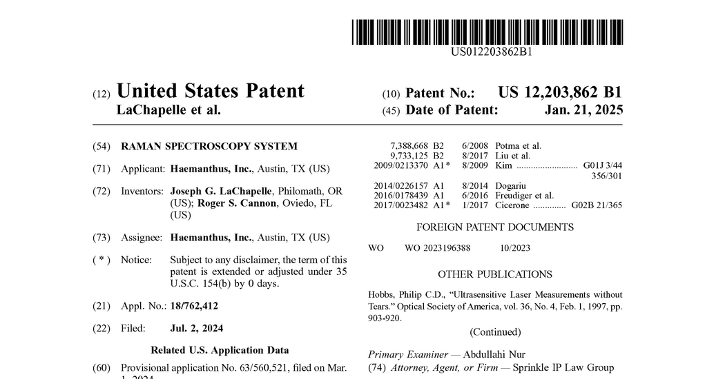 Haemanthus’s Patent for ‘Raman Spectroscopy System’