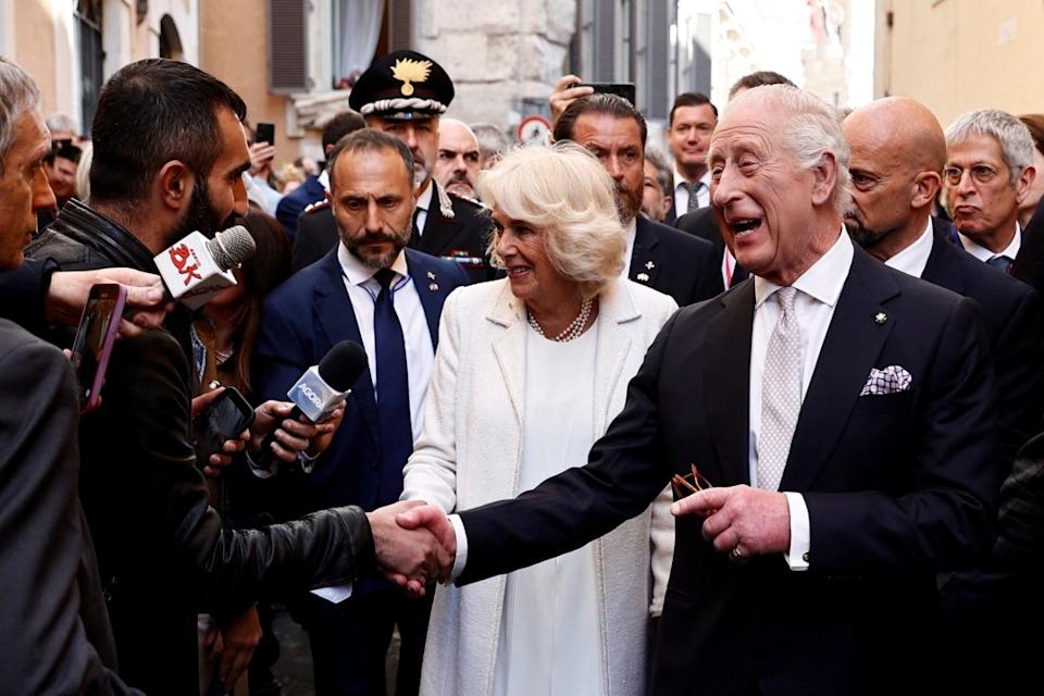 Britain's King Charles III and Queen Camilla in Rome, Wednesday, April 9, 2025. (Vincenzo Livieri, Pool Photo via AP)