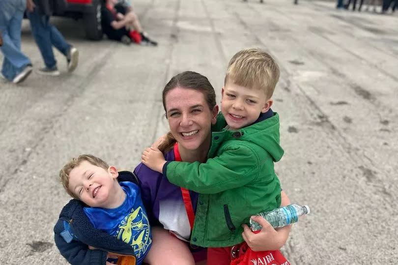 Runners at the Great Birmingham Run 2025. 16,000 runners (or walkers) pounded the pavements on May 4. Pictured: BirminghamLive's What's On Lead Megan Archer-Fox with her sons Corey, 4, and Connor 2