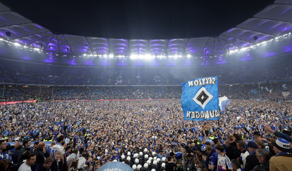 Hamburg soccer fans celebrating their team's promotion.