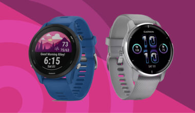 Garmin Venu 2 and Forerunner 265 on TechRadar background