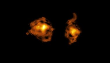 An ALMA image of the galaxies, the one on the right hosting a quasar.