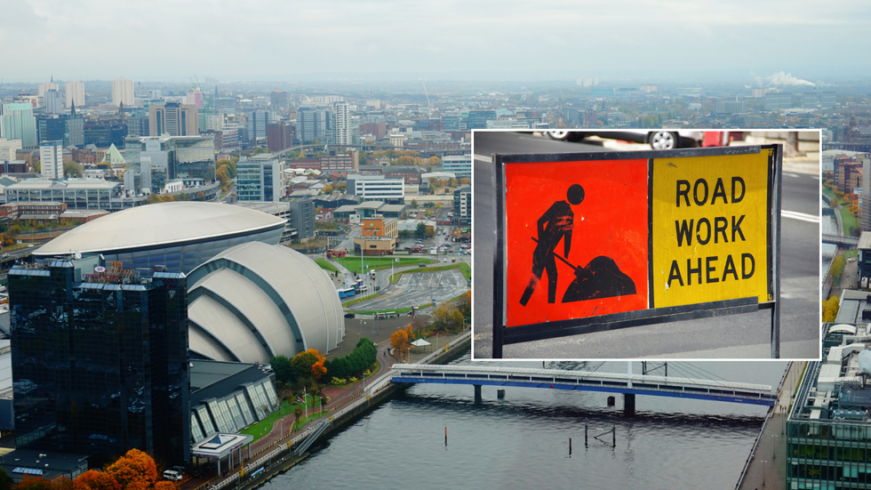 Glasgow and roadworks sign