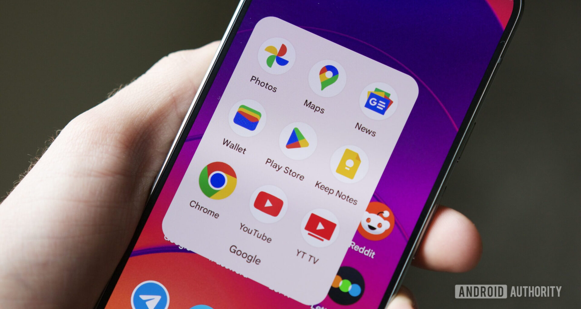 Google apps in a folder on a Pixel phone.