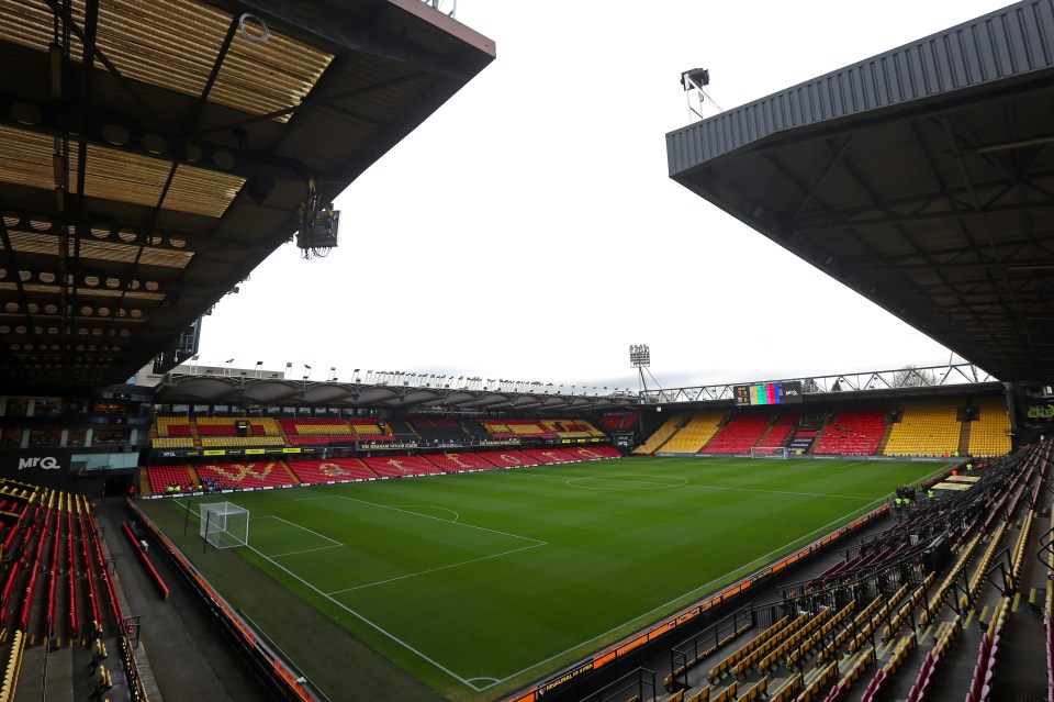General view of Vicarage Road stadium before a Watford FC soccer match.