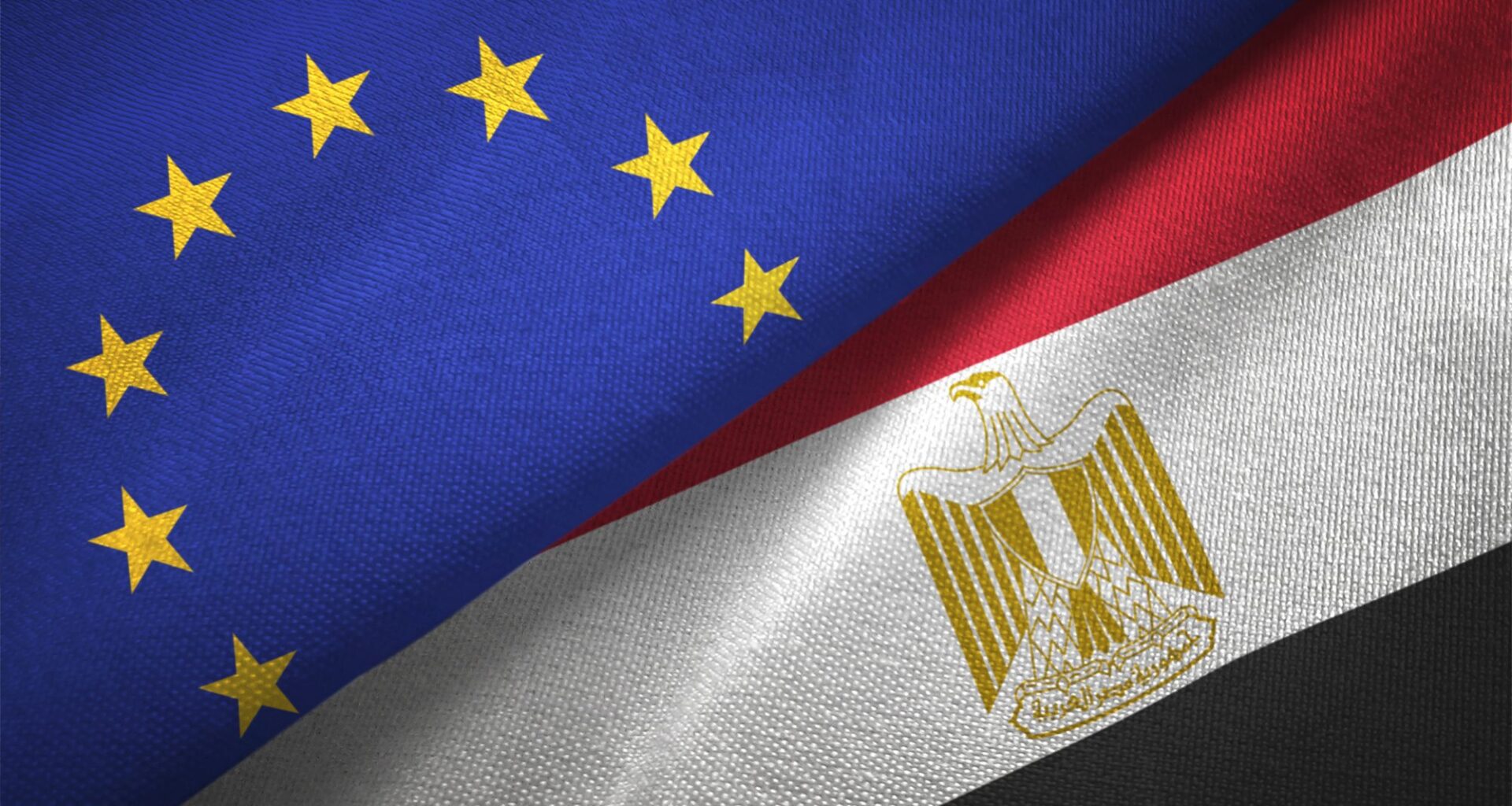 Egypt and European Union two flags together realations textile cloth fabric texture