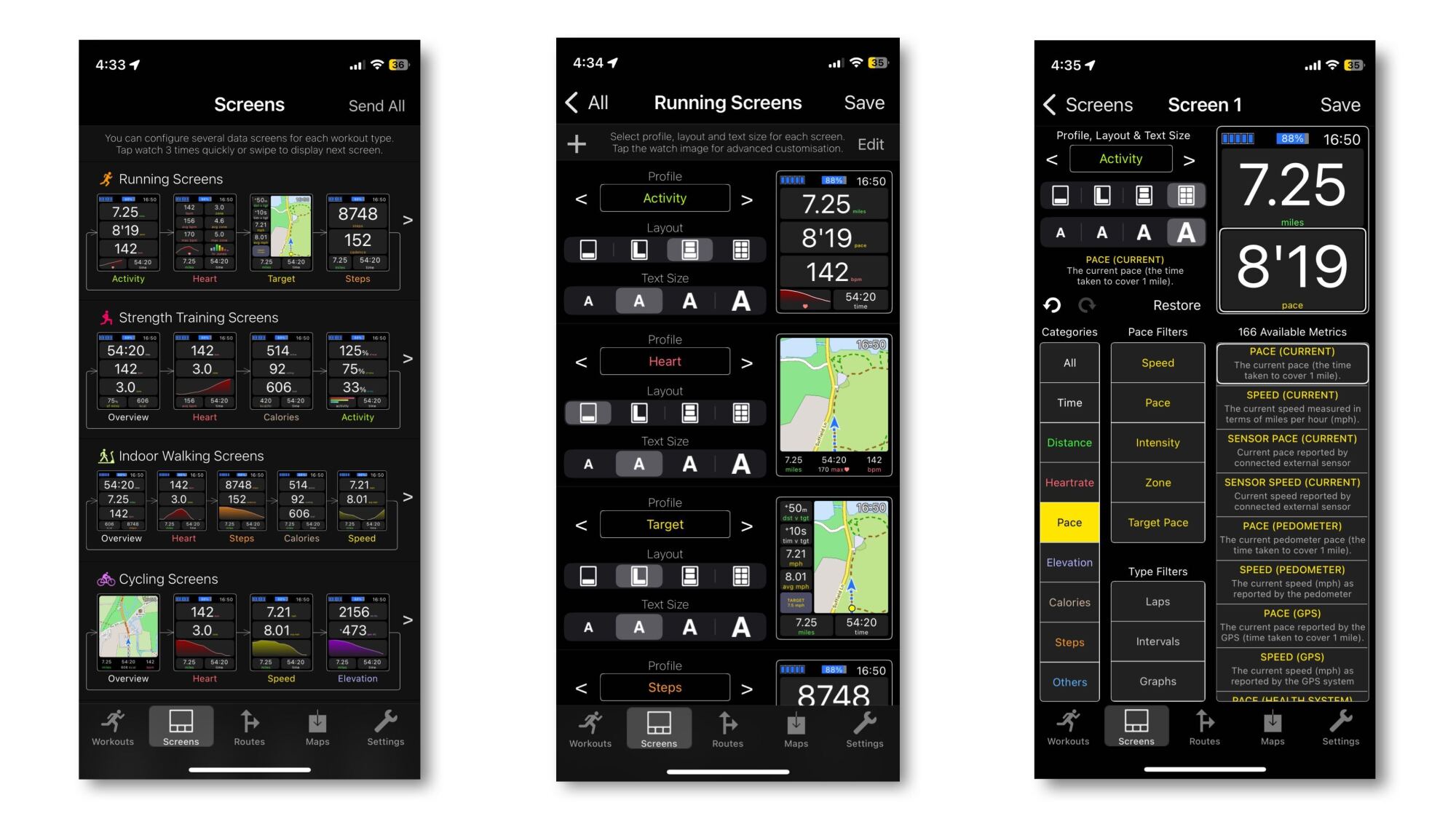 Phone screens showing how you customize watch screens