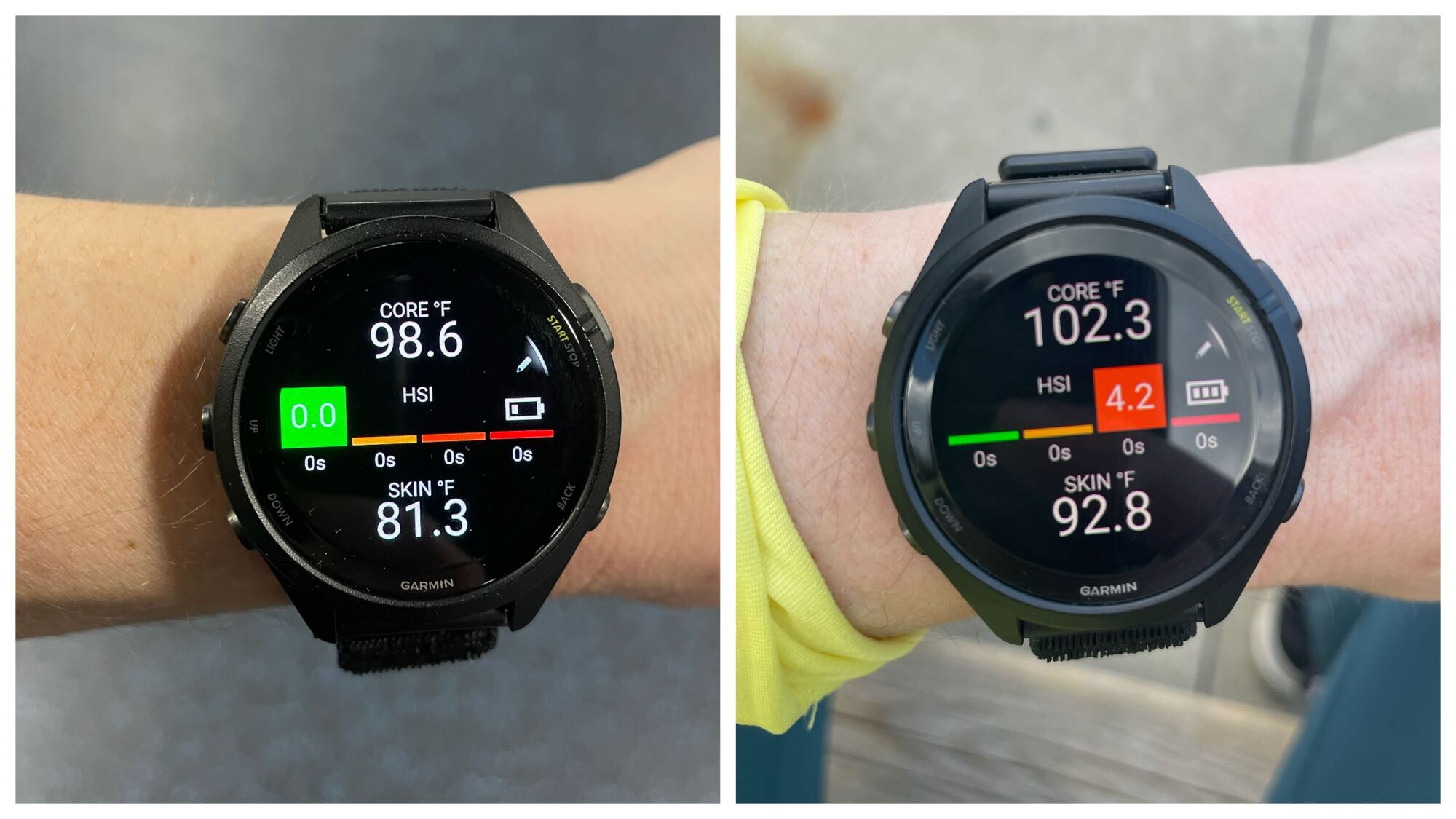Two photos of the watch display