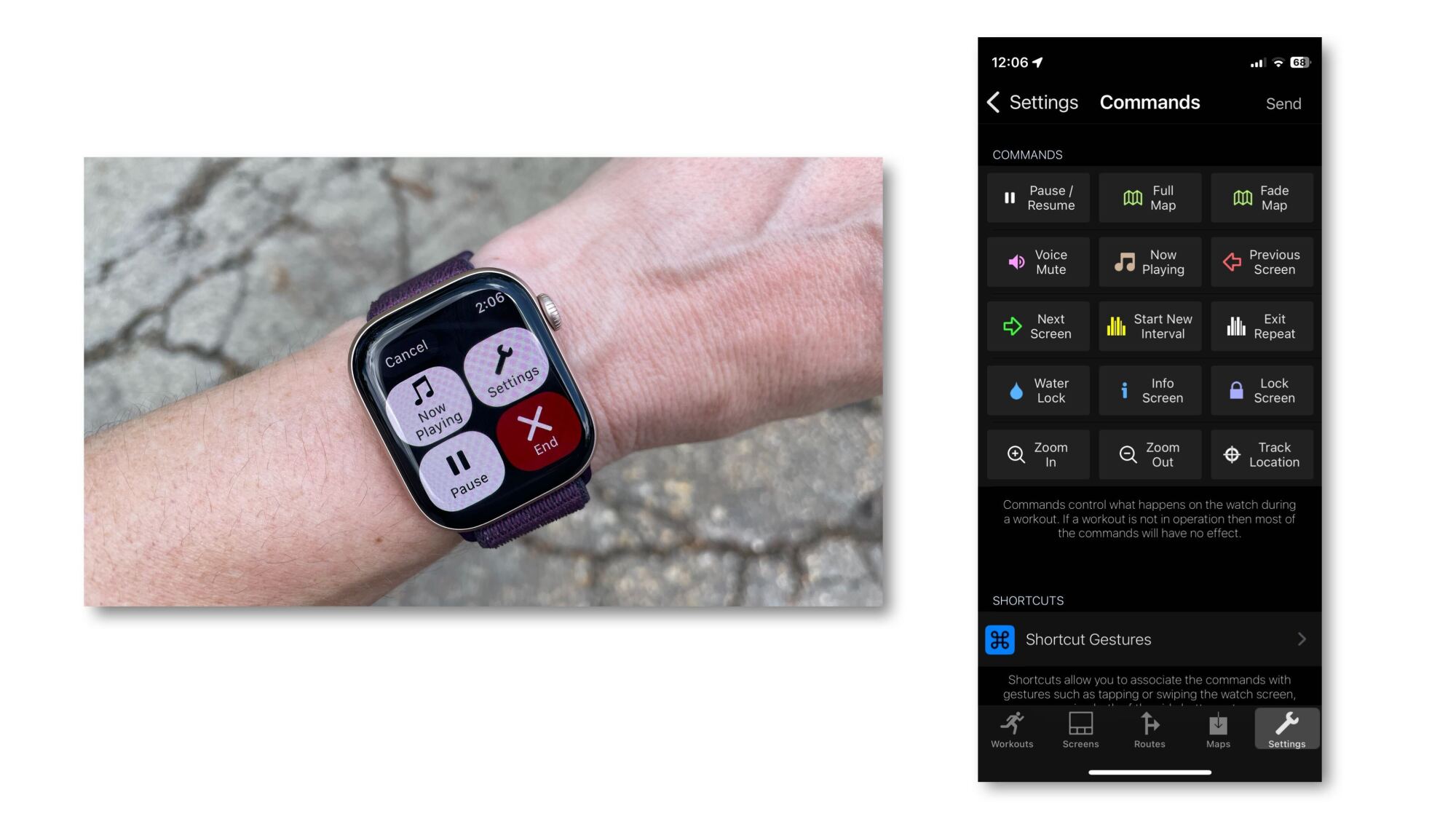 watch screen and phone screen showing controls