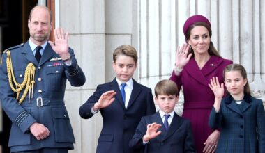 LONDON, ENGLAND - MAY 05: (L-R) Prince William, Prince of Wales, Prince George of Wales, Prince Louis of Wales, Catherine, Princess of Wales and Princess Charlotte of Wales on the balcony of Buckingham Palace during the military procession to mark the 80th anniversary of V-E Day on May 05, 2025 in London, England. The King and Queen, joined by Members of the Royal Family, will take part in events from May 5th to May 8th to commemorate the 80th anniversary of VE Day, which signalled the end of the Second World War in Europe. (Photo by Chris Jackson/Getty Images)