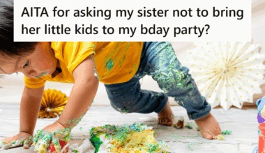 toddler playing with birthday cake