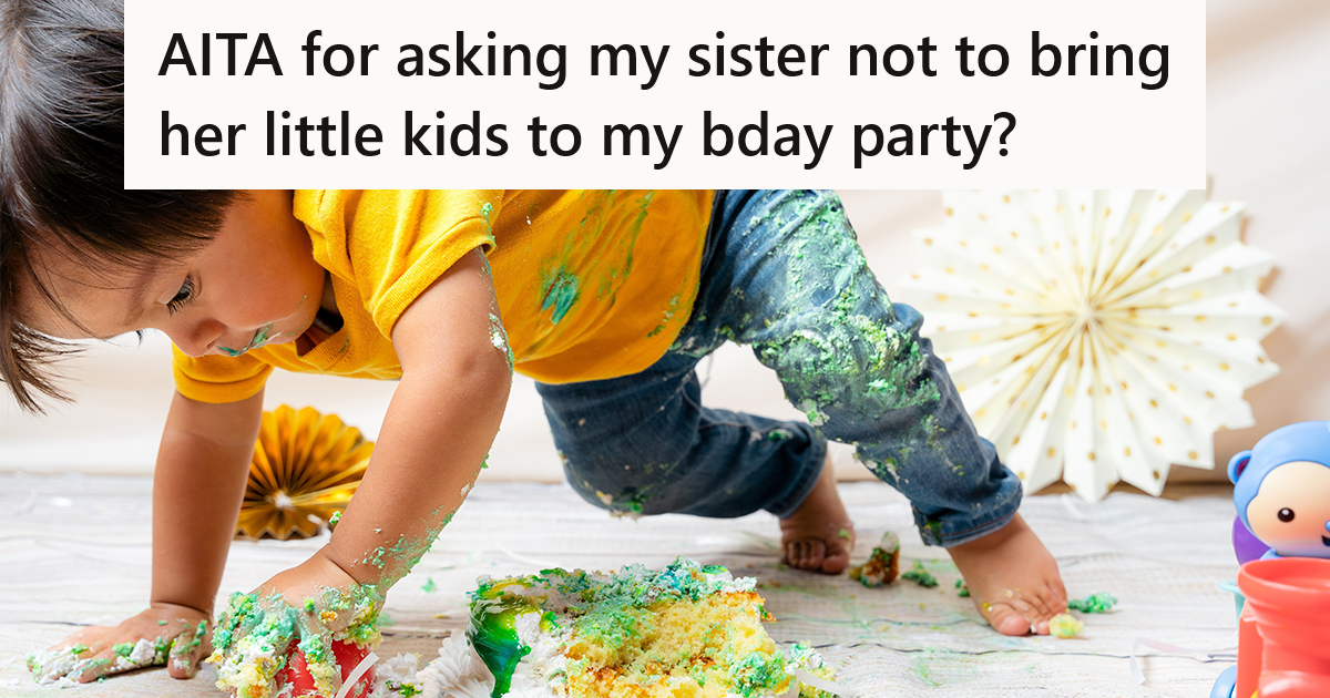 toddler playing with birthday cake