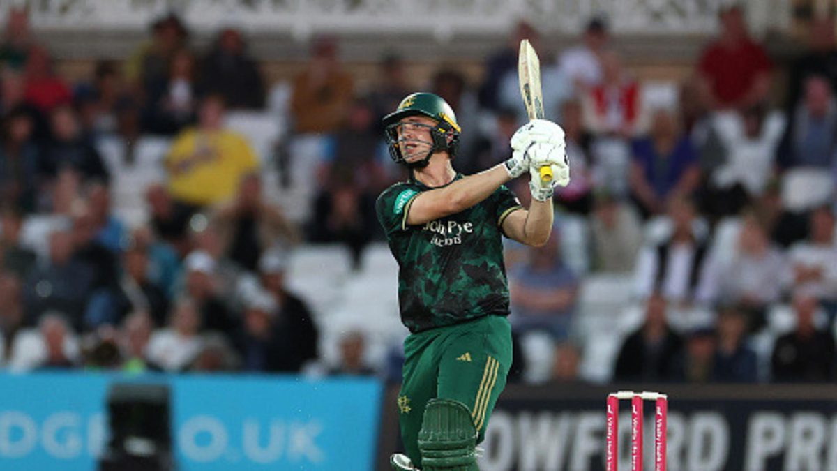 Jack Haynes of Nottingham Outlaws bats during the Vitality Blast Men match between Notts Outlaws and Bears at Trent Bridge on May 30, 2025 in Nottingham, England