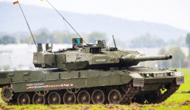 A Leopard 2A8 tank with Trophy APS