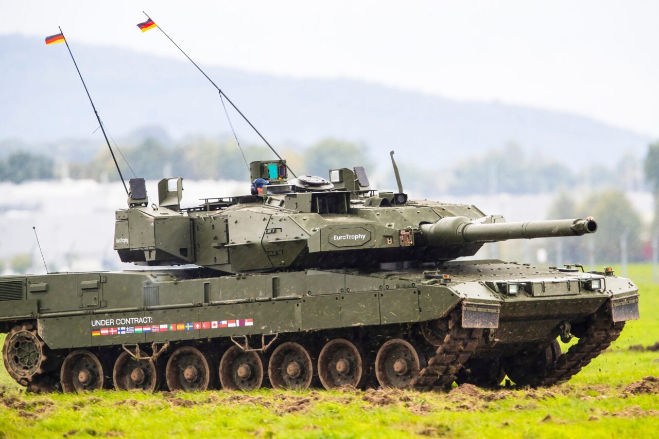 A Leopard 2A8 tank with Trophy APS