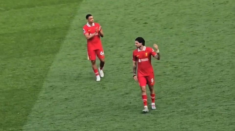 The midfielder then raised his hands at the supporters before walking away