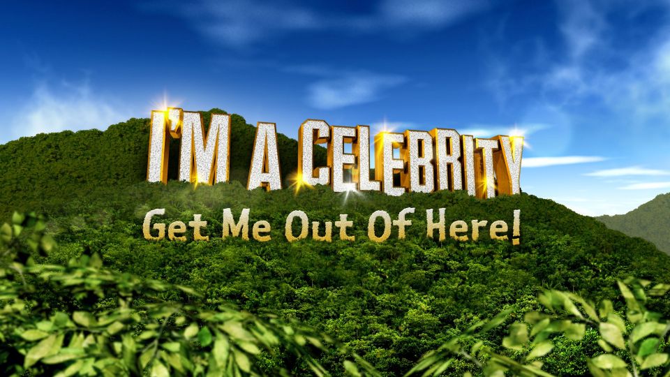 I'm A Celebrity...Get Me Out Of Here! logo on a jungle hillside.