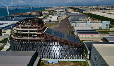 solar panel skin takes shape as MVRDV's sun rock tops out in taiwan