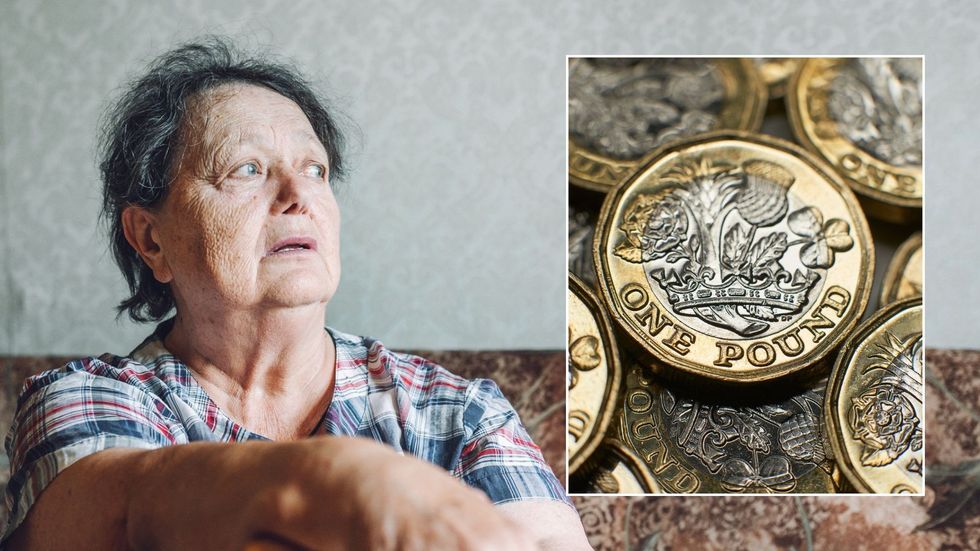 Older woman and British pound coins