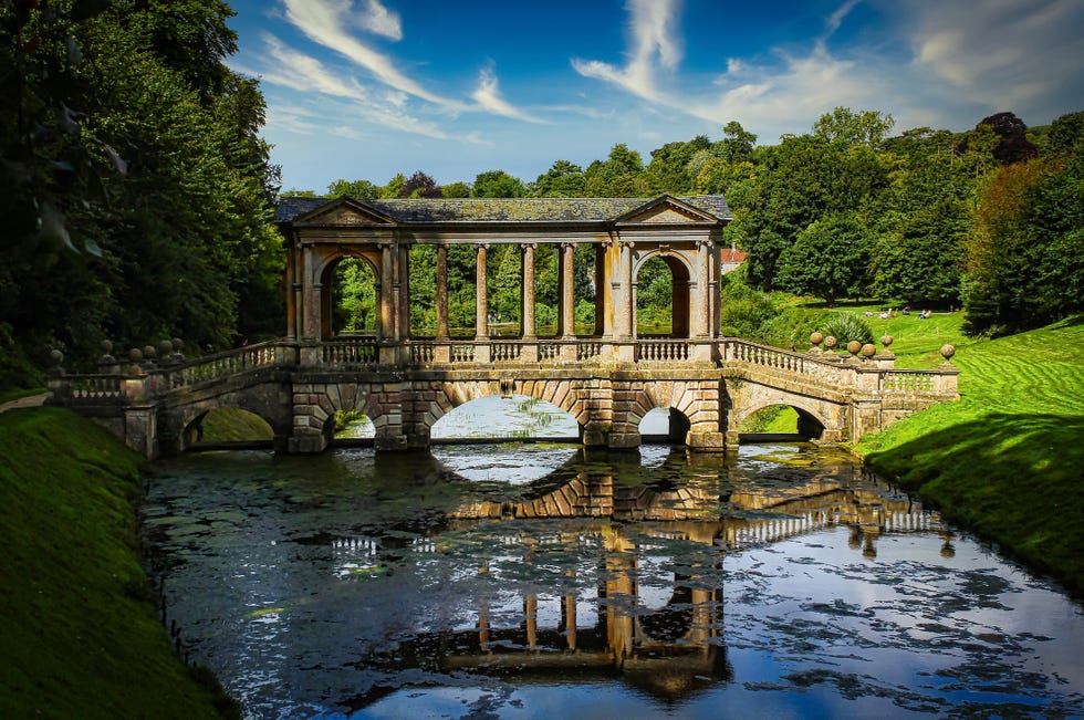 palladian bridge, and water reflection, ancient architecture.