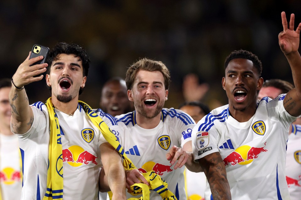 Leeds and Wrexham players are both celebrating their promotions in Las Vegas
