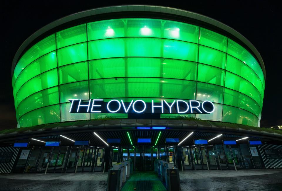 Night view of The OVO Hydro in Glasgow, Scotland.