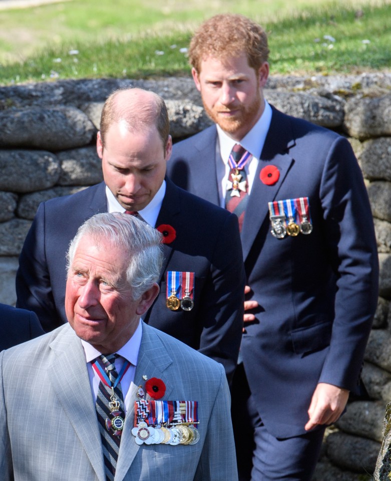 Prince Charles, Prince William, and Prince Harry at a commemoration.