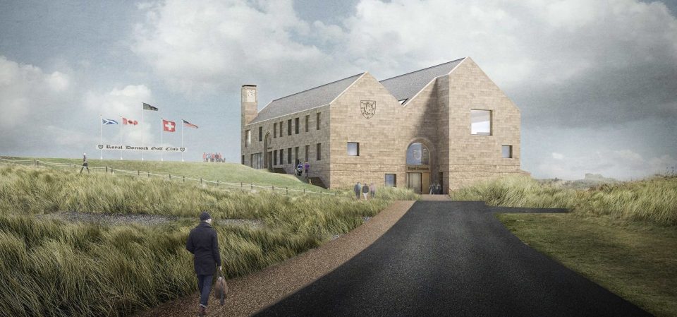 Illustration of Royal Dornoch Golf Club clubhouse.