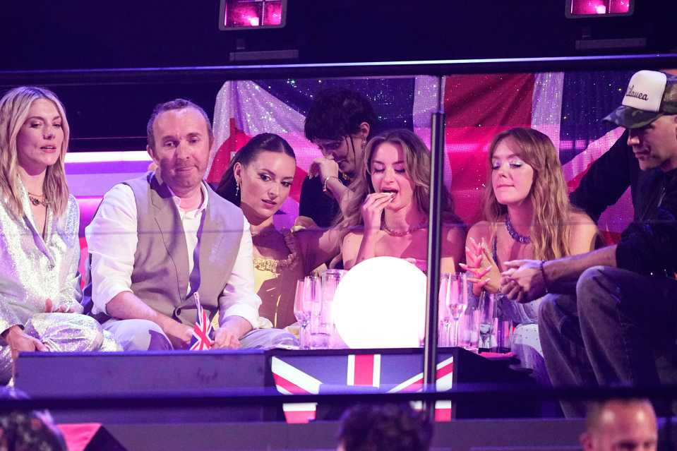The UK Eurovision delegation reacts to the voting results.