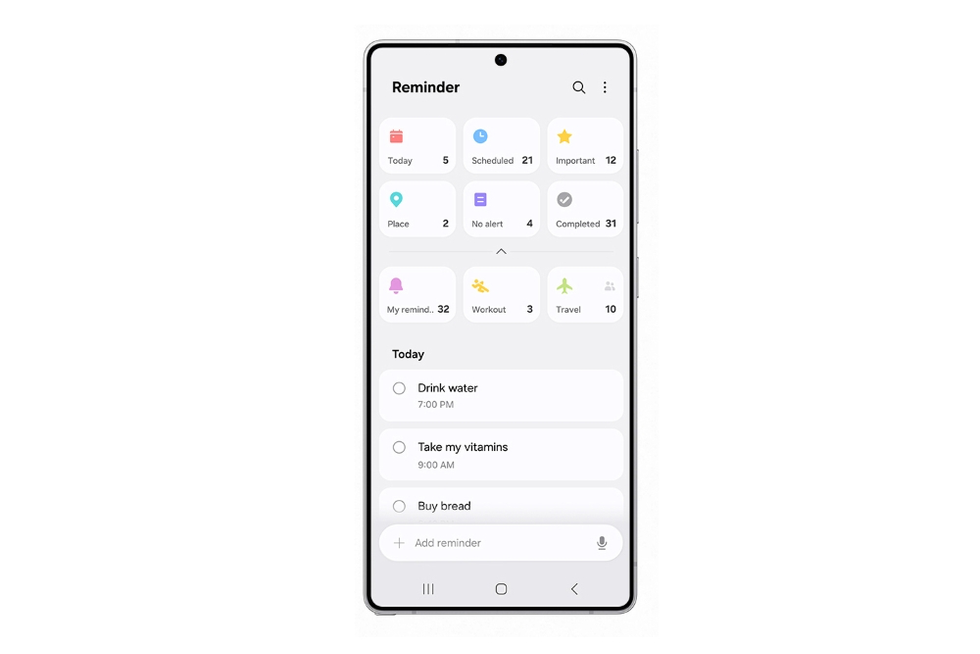 screenshot of the reminders app in one ui 8 on a galaxy s25 ultra