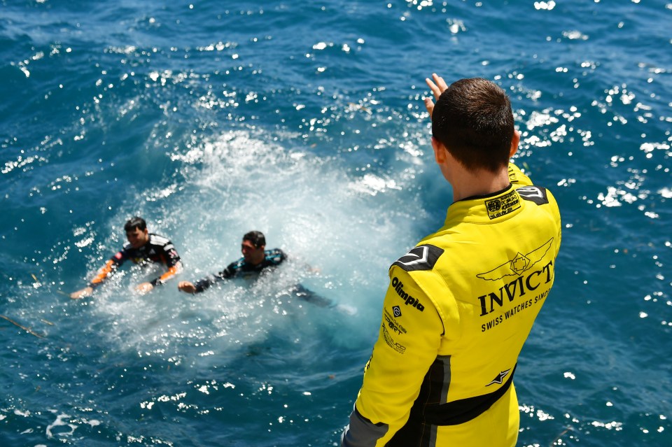 Crawford celebrated his win with a jump into the sea