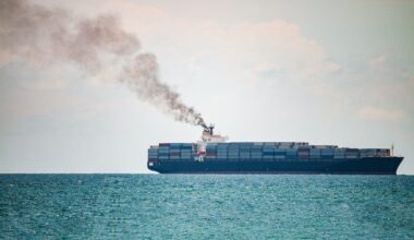 smoke pollution coming from a container ship