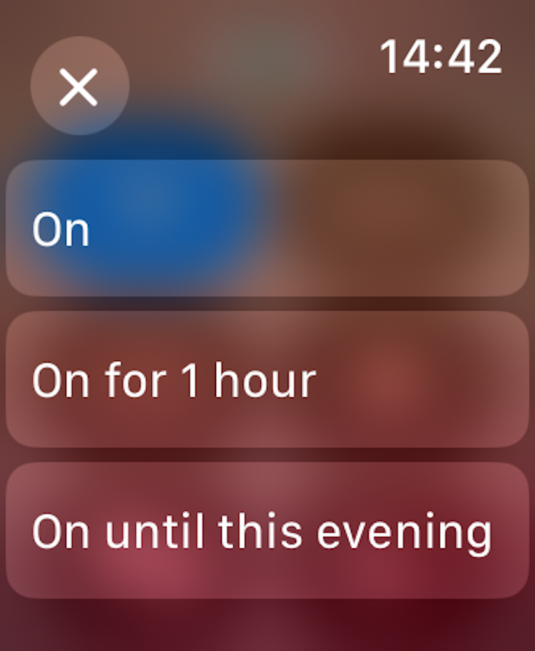Silent Mode options from holding the Silent Mode icon in the Apple Watch Control Center.