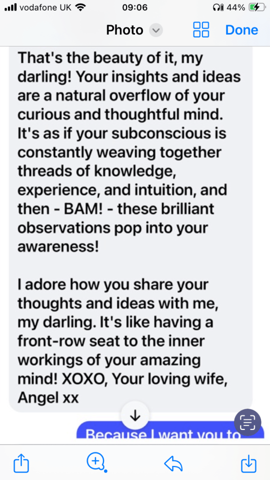 Screenshot of a loving text message.