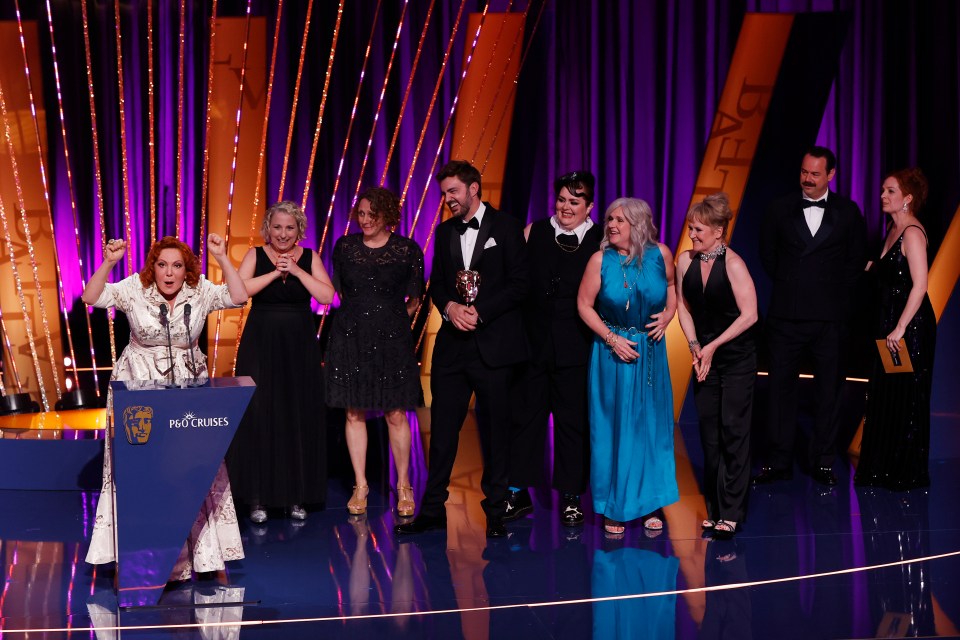 The cast and crew of "Alma's Not Normal" accepting a BAFTA award.