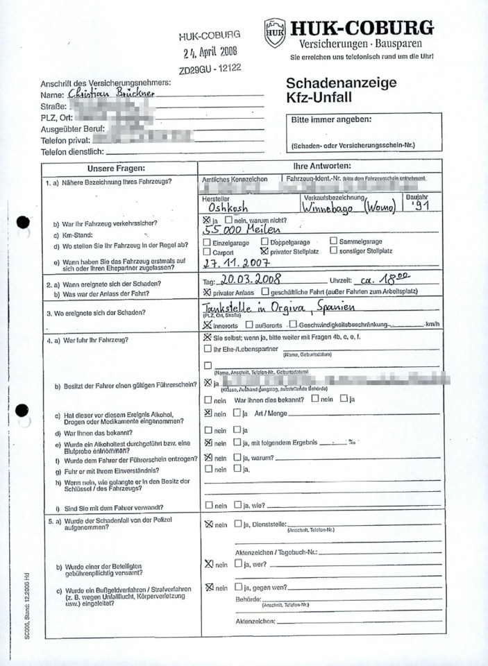 German insurance claim form.