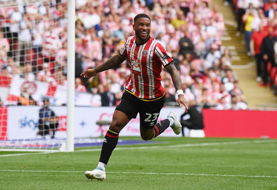 Tyrese Campbell of Sheffield United celebrating a goal.
