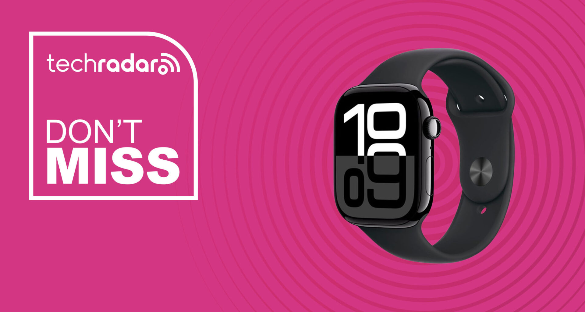 The Apple Watch Series 10 on a pink background with text saying Don't Miss next to it.
