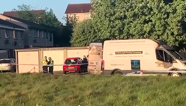 Torched van at a crime scene in Niddrie.