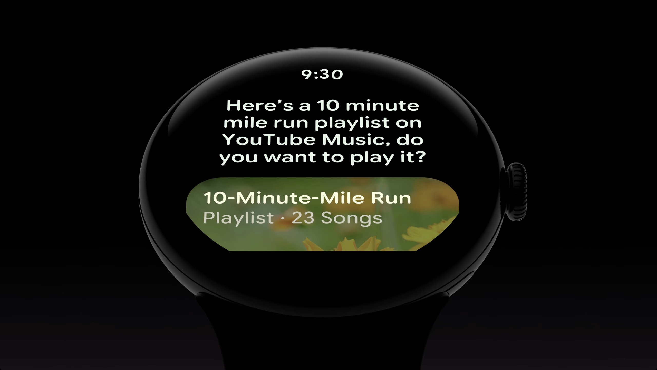 A Pixel Watch showing the Gemini prompt for a 