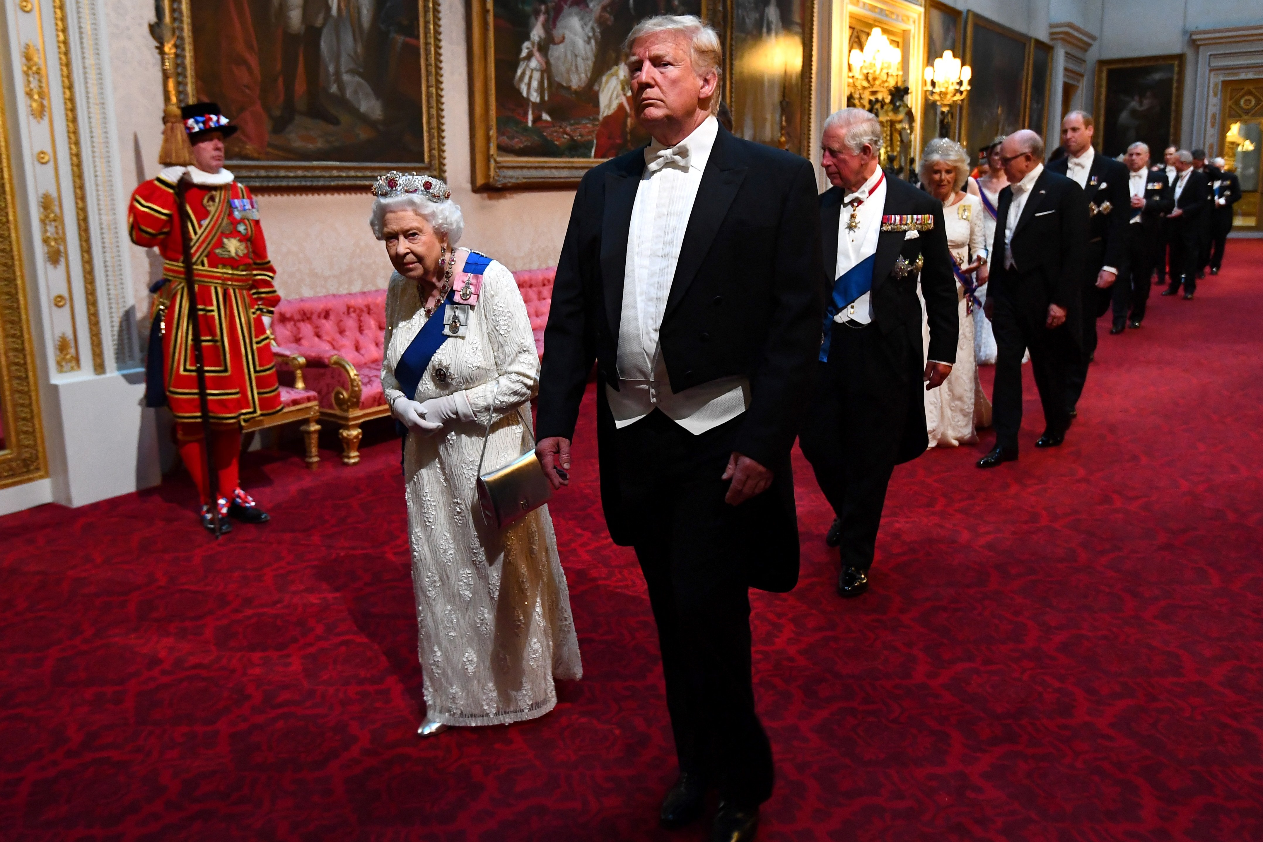 Queen Elizabeth II and Donald Trump at a state banquet at Buckingham Palace.