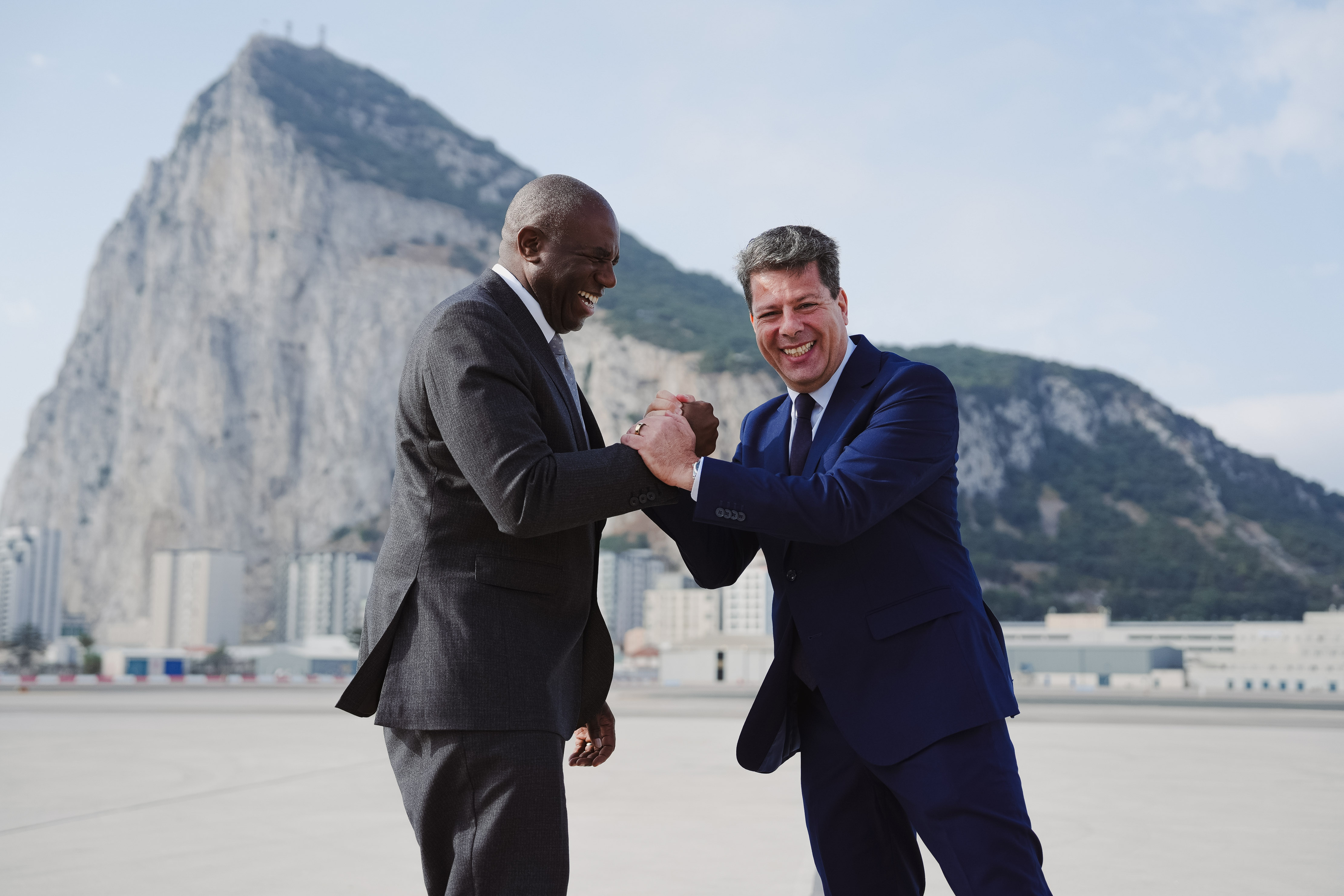 David Lammy and Fabian Picardo fist-bumping in Gibraltar.
