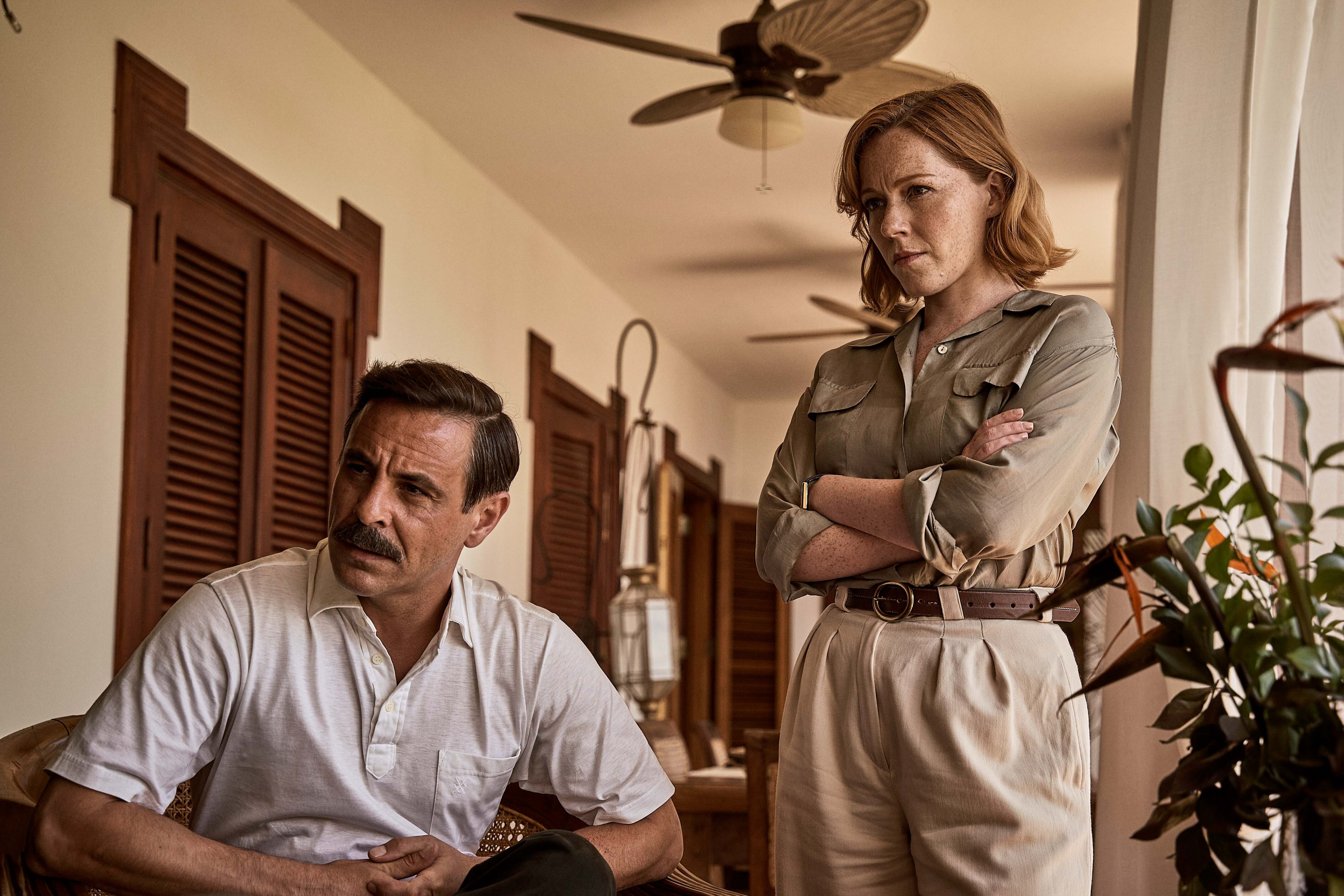 Still image from The Gold II, showing Tony Brightwell (Emun Elliott) and Nicki Jennings (Charlotte Spencer).