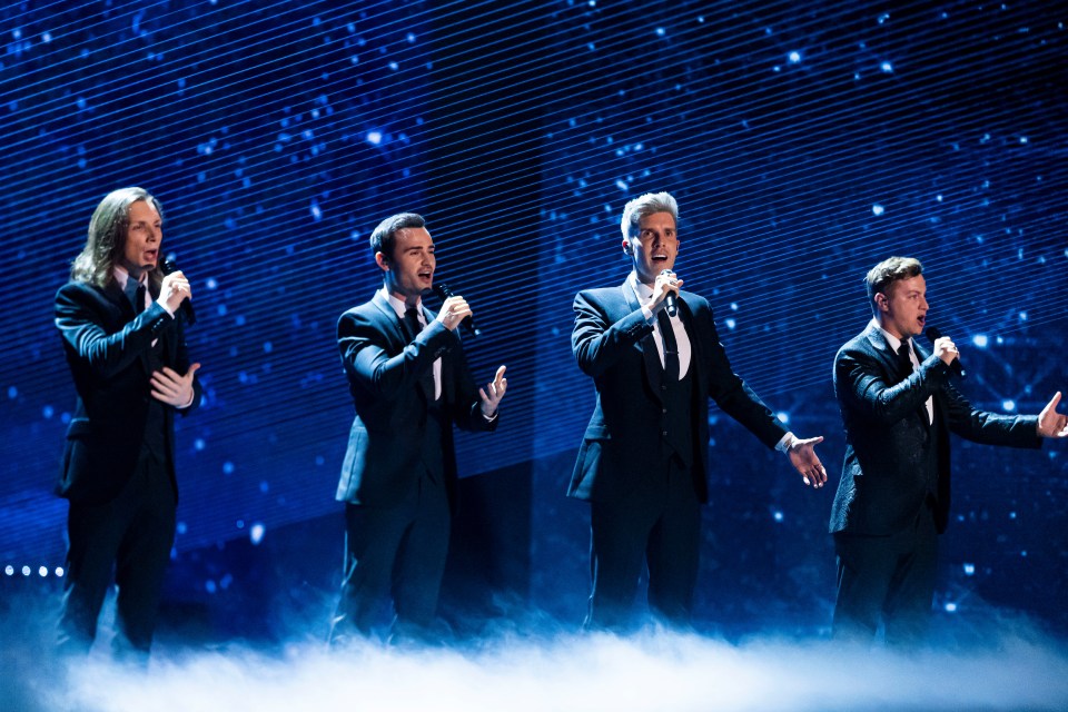 Collabro performing on Britain's Got Talent: The Champions.