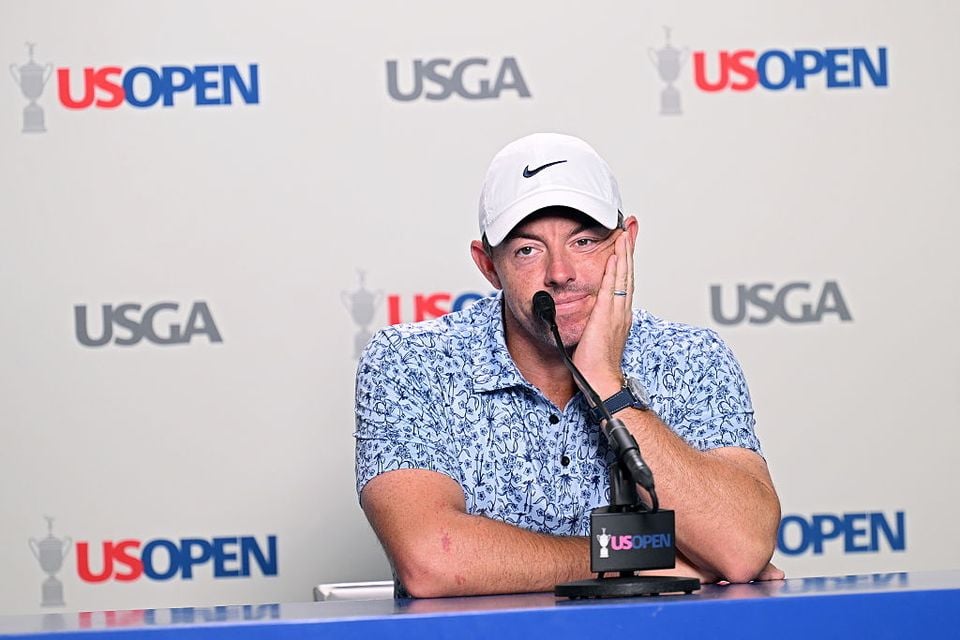 Rory McIlroy speaks to the media during a press conference prior to the 125th U.S. OPEN at Oakmont Country Club. (Photo by Ross Kinnaird/Getty Images)