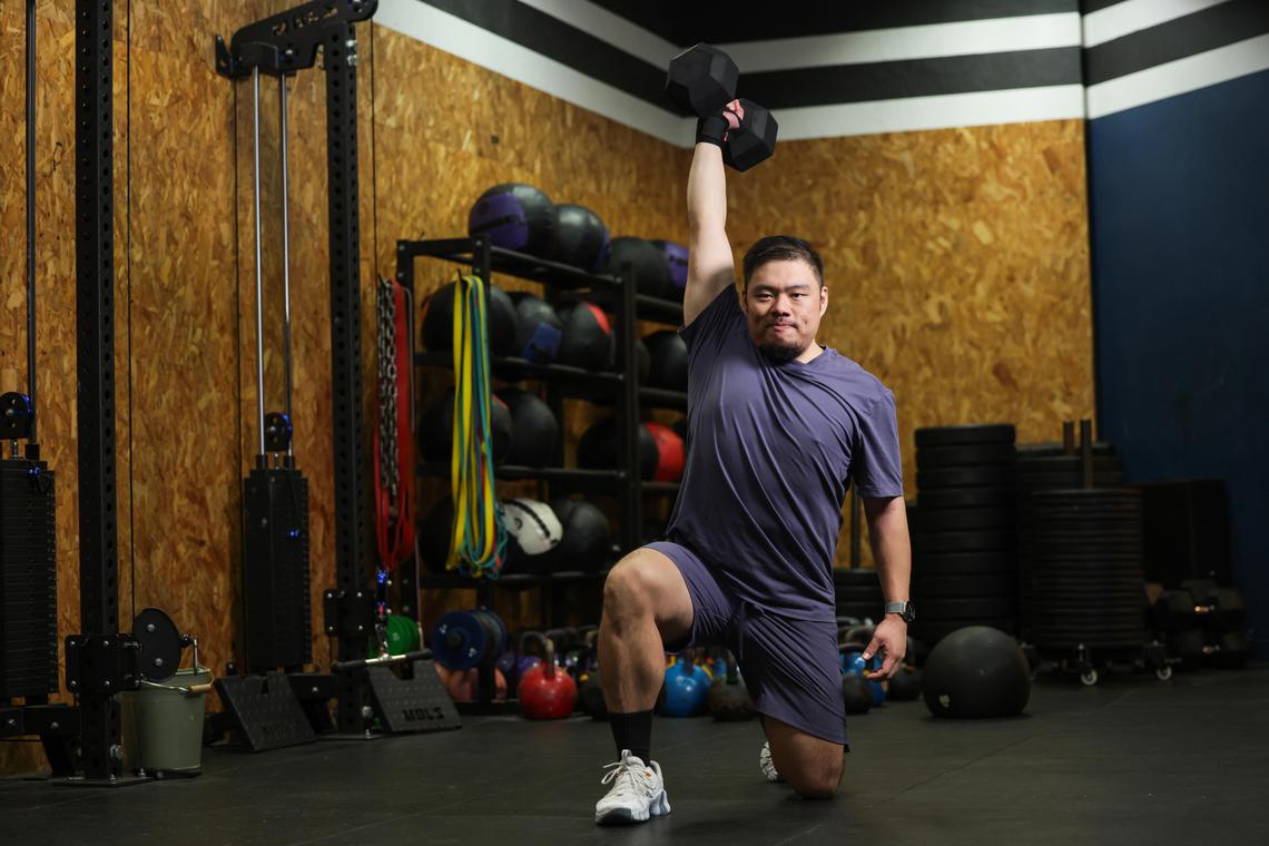 ST20250603_202514200485: Gin Tay / eqfit / eqfit /
(Feature on F&B folks and their fitness/weight loss journey.)
Portraits of Frank Shen, 35, co-founder of Laut Singapore, posing during a strength training-themed photoshoot at Mobilus Clarke Quay on June 3, 2025.