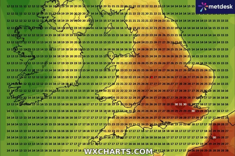 Weather maps from WX Charts show the temperature rising to 31C on Saturday, June 14