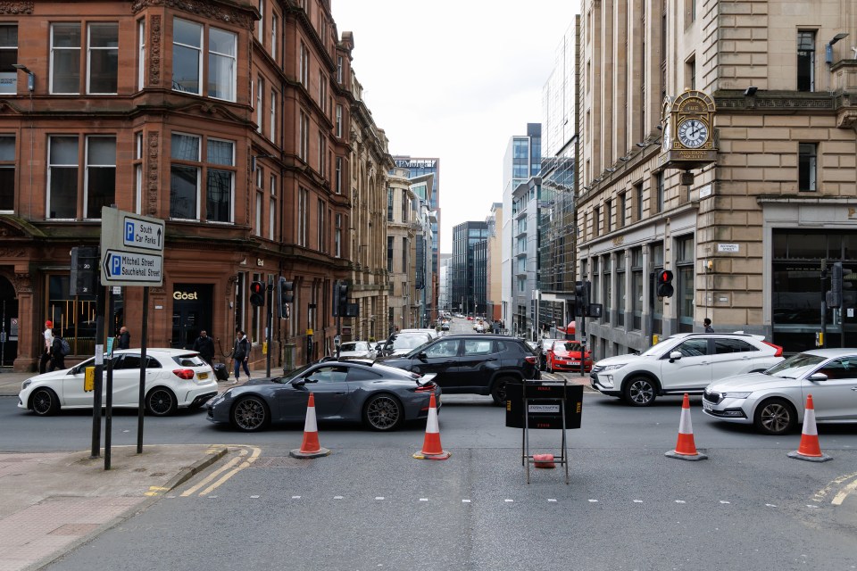 Traffic congestion on Bothwell Street, Glasgow.